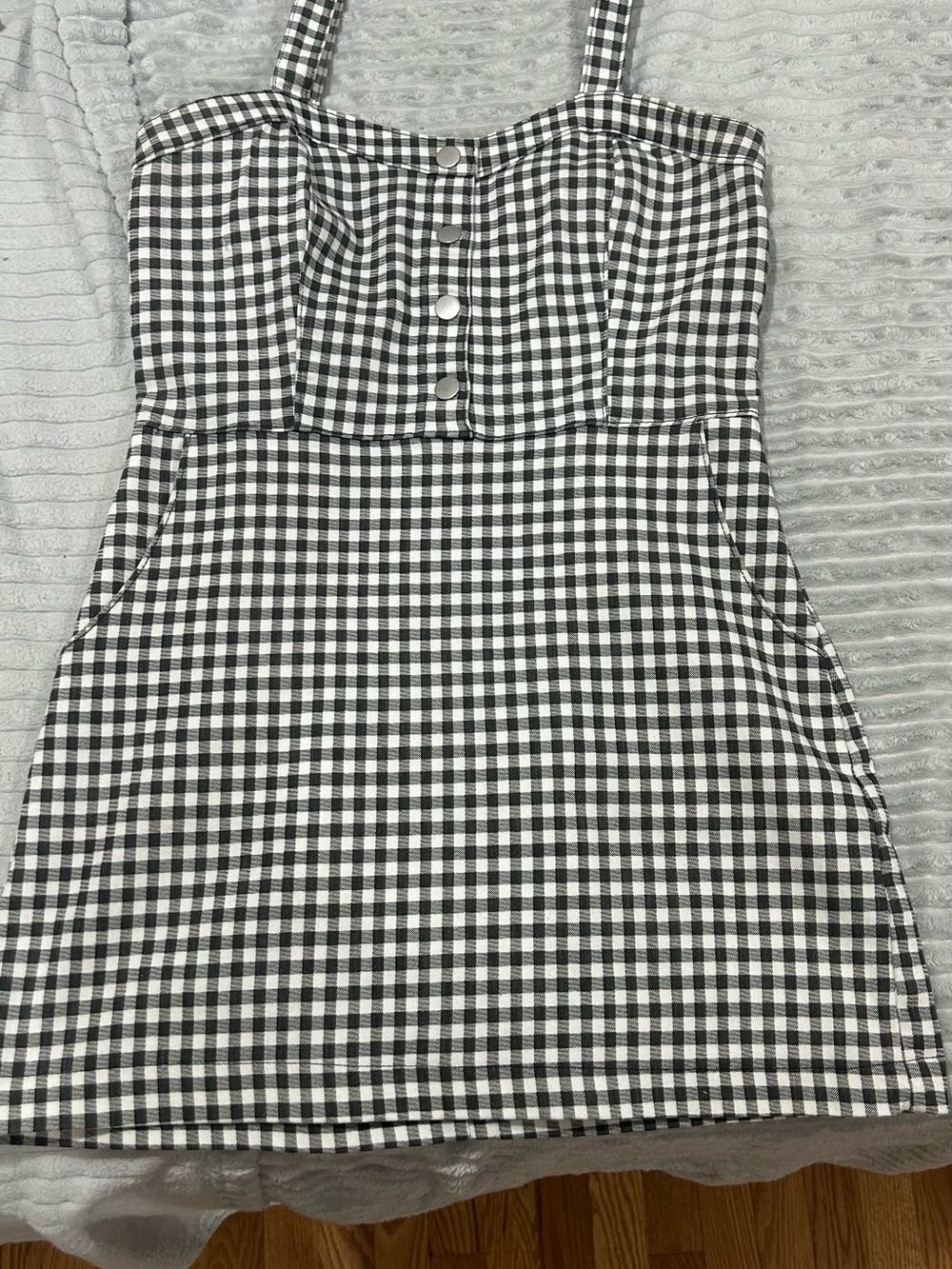No Boundaries Black & White Gingham Square-Neck Mini Dress